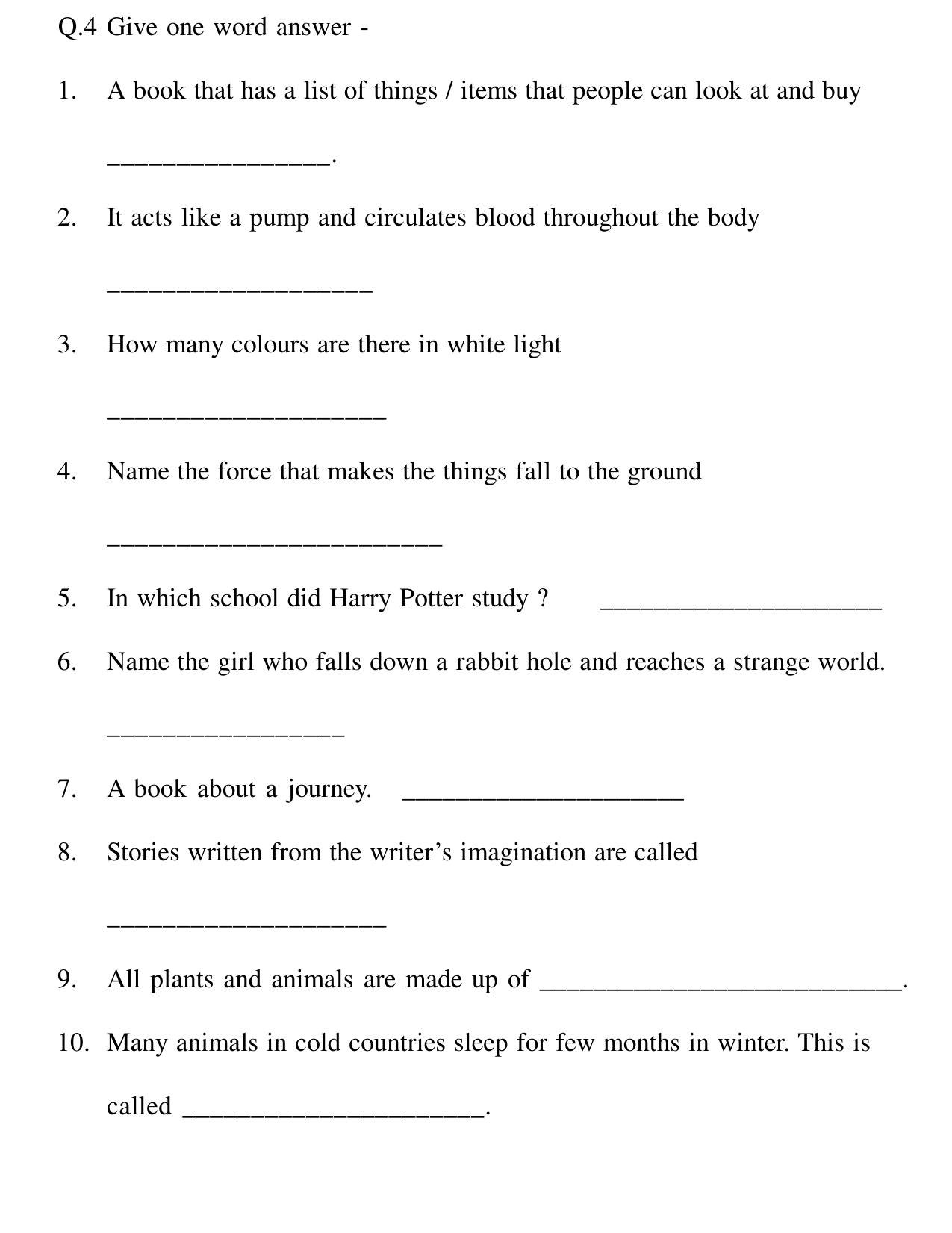 Worksheet for Class 3 GK Assignment 2 - Page 3