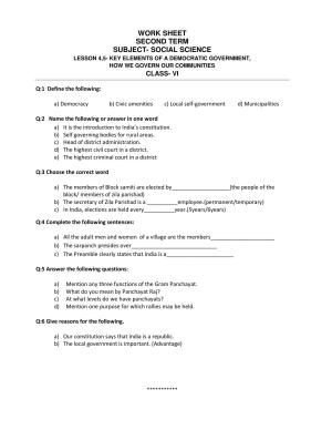 CBSE Worksheets for Class 6 Social Science How We Govern Our Communities Assignment