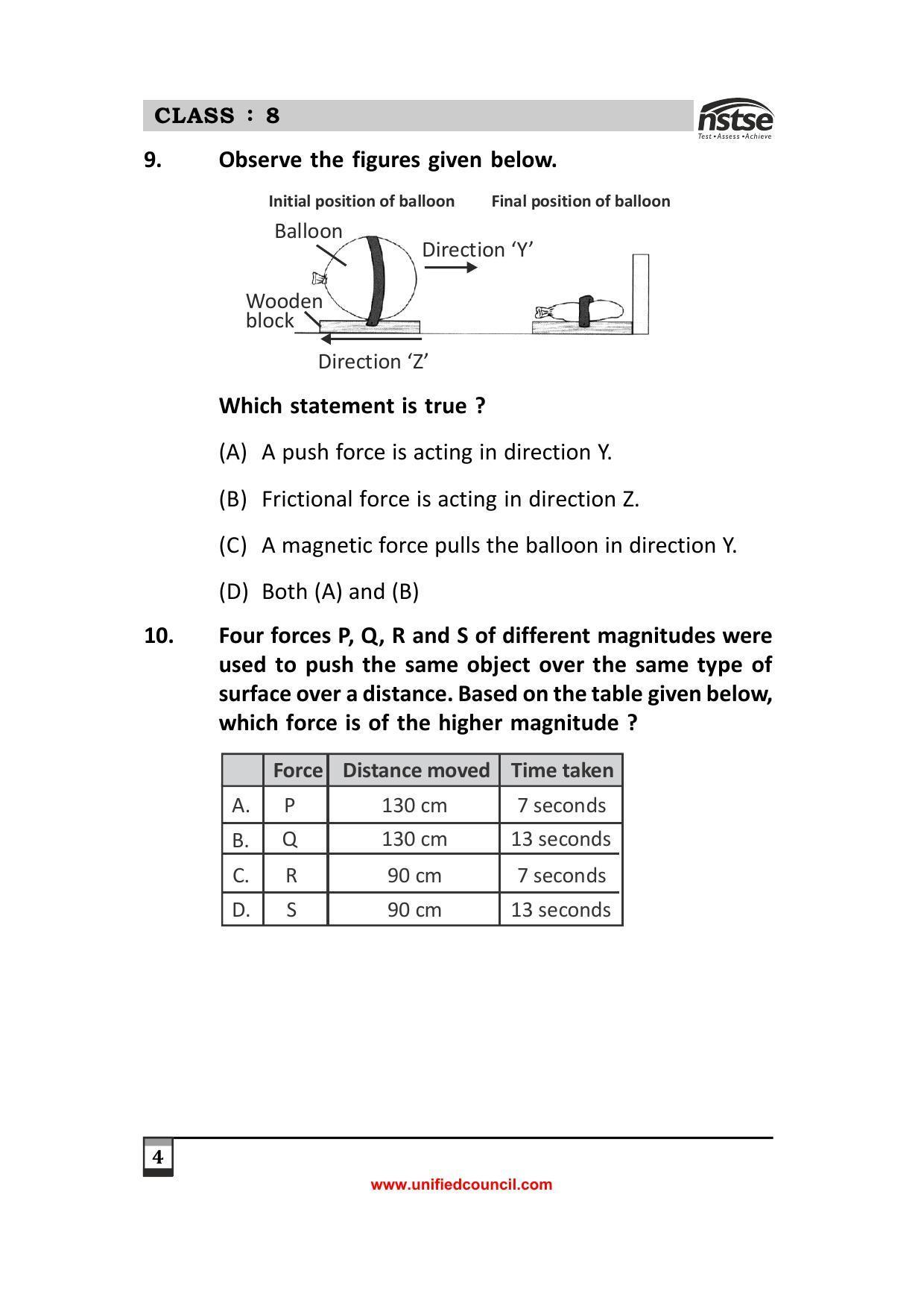 2023 Class 8 NSTSE Sample Question Papers - Page 4