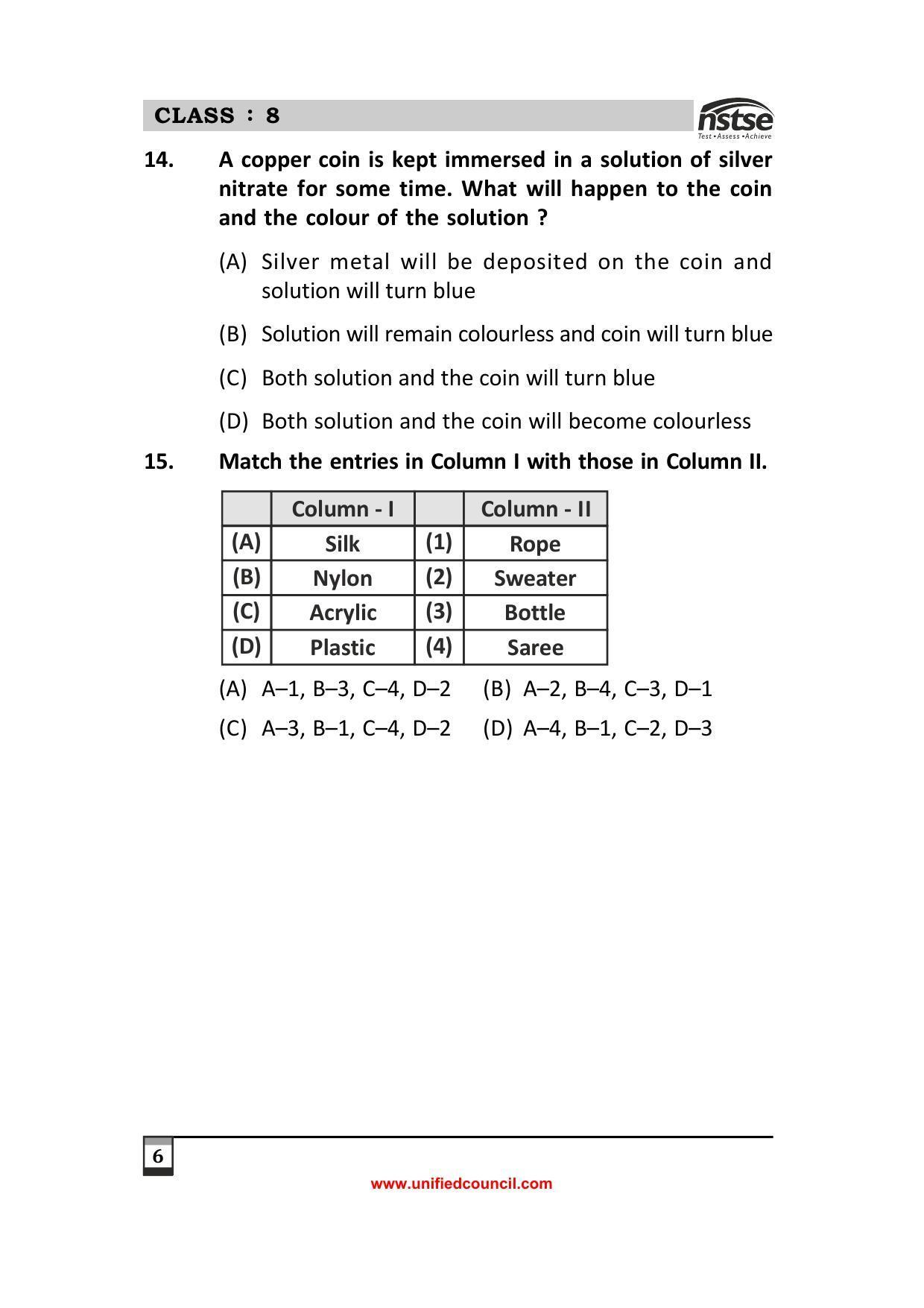 2023 Class 8 NSTSE Sample Question Papers - Page 6