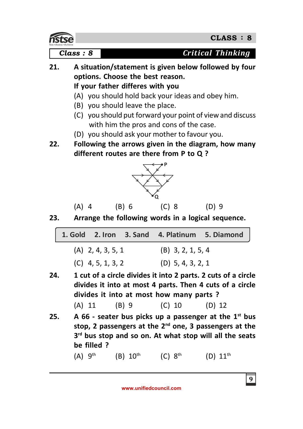 2023 Class 8 NSTSE Sample Question Papers - Page 9