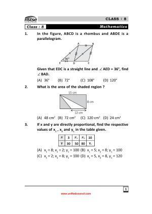 2023 Class 8 NSTSE Sample Question Papers
