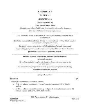 ISC Class 12 2020 Chemistry (Paper II - Practicals) Question Paper with Solutions