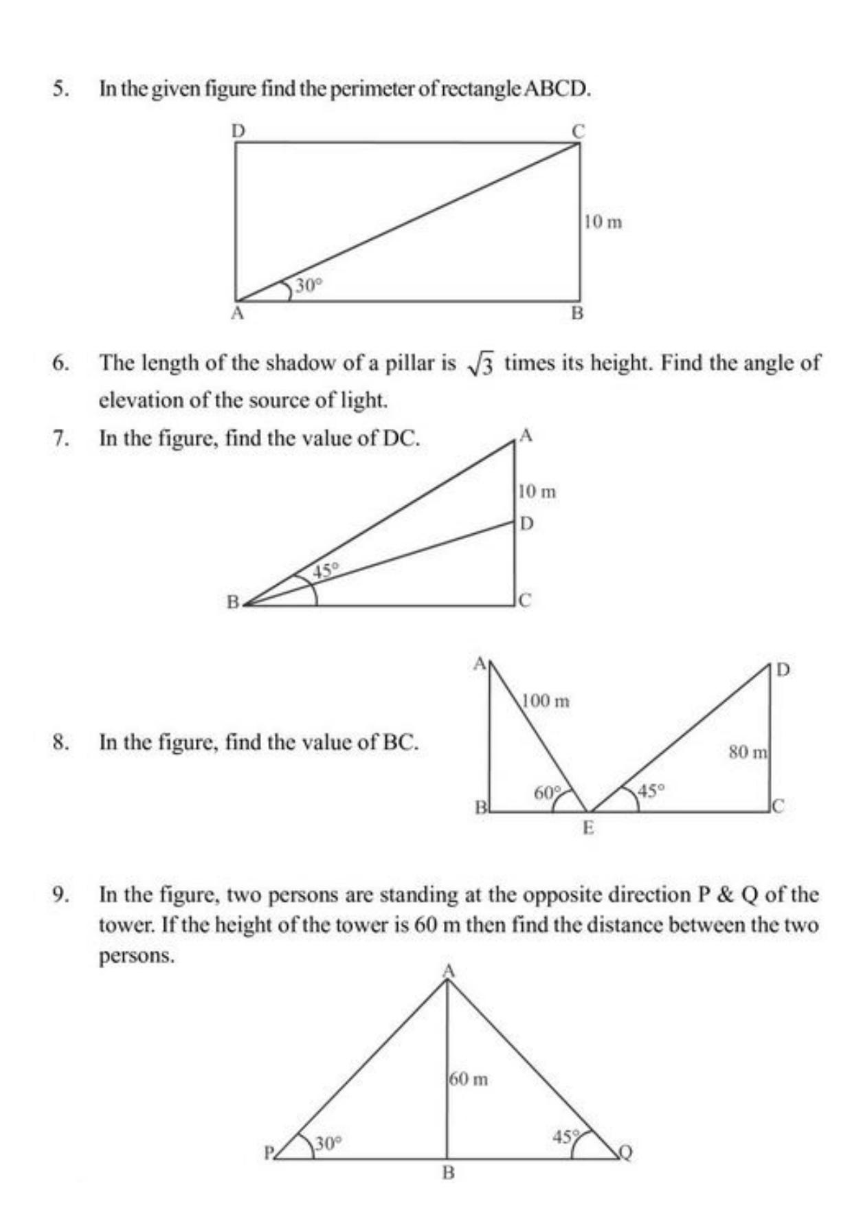 Class 10 Notes, Question & Practice Paper - Mathematics (Topic 9: Some Applications of Trigonometry) - Page 5