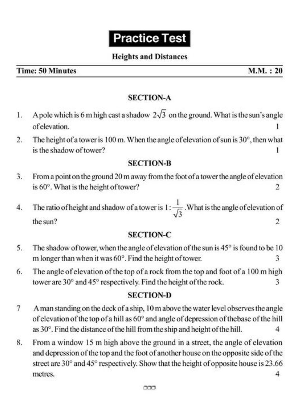 Class 10 Notes, Question & Practice Paper - Mathematics (Topic 9: Some Applications of Trigonometry) - Page 11