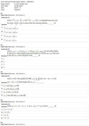 JEE Mains 2022: B Arch & B Planning Gujarati (Shift 2) 23-06-2022 Question Paper