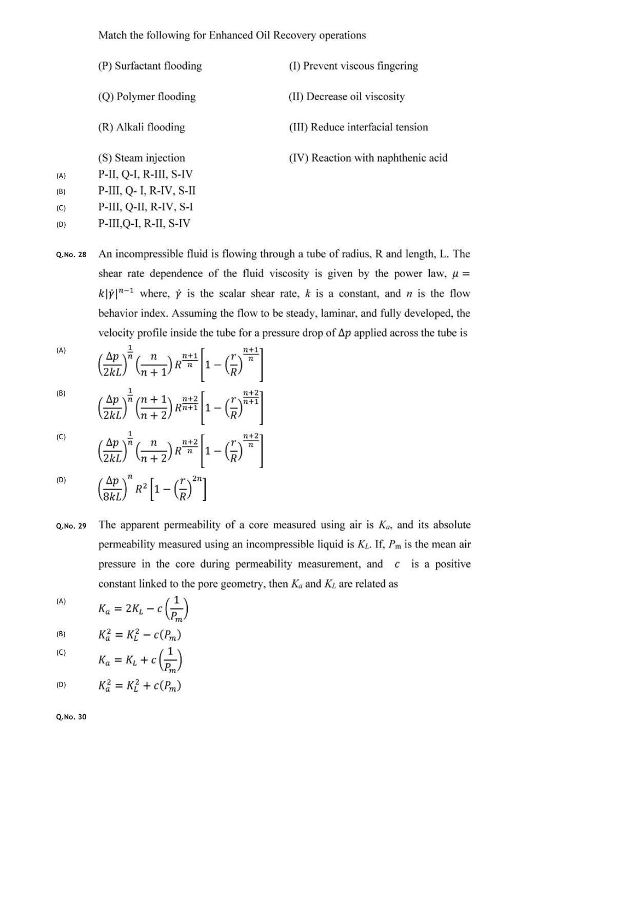 GATE 2020 Petroleum Engineering (PE) Question Paper with Answer Key - Page 10