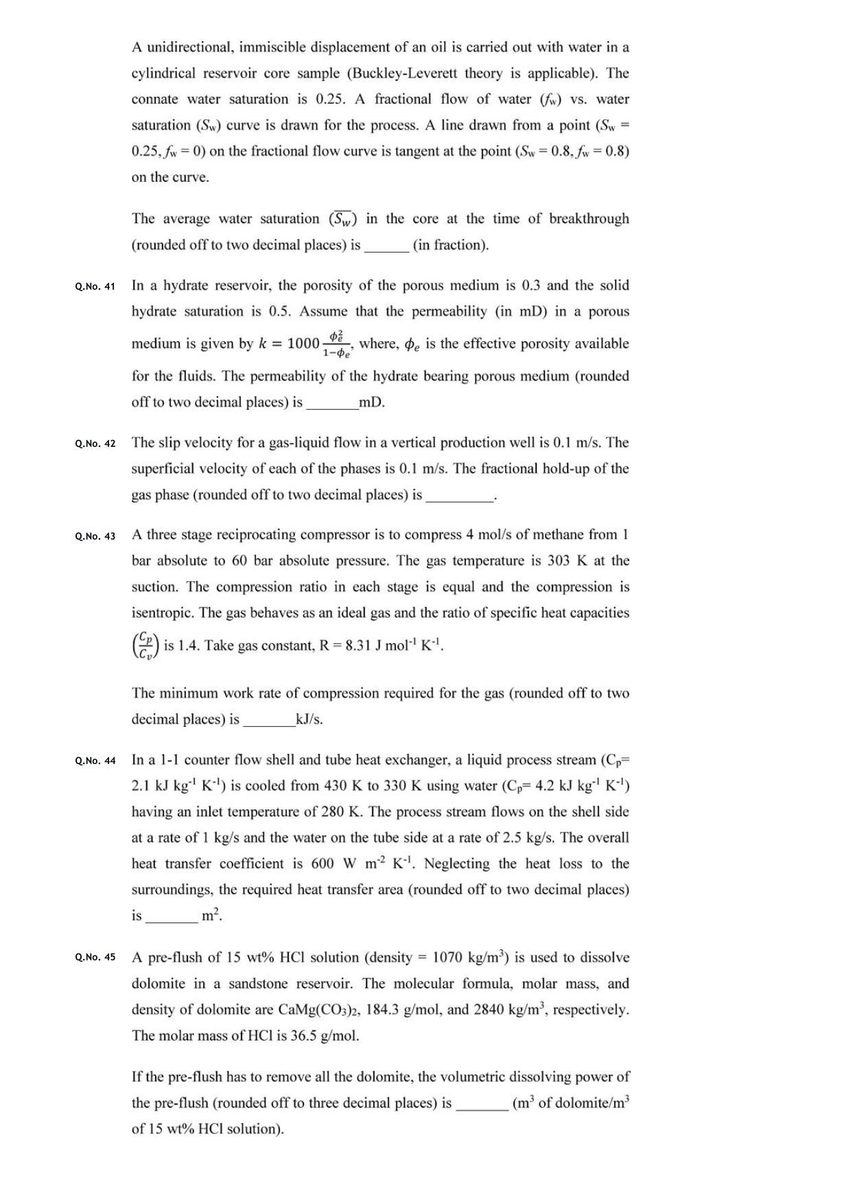 GATE 2020 Petroleum Engineering (PE) Question Paper with Answer Key - Page 15