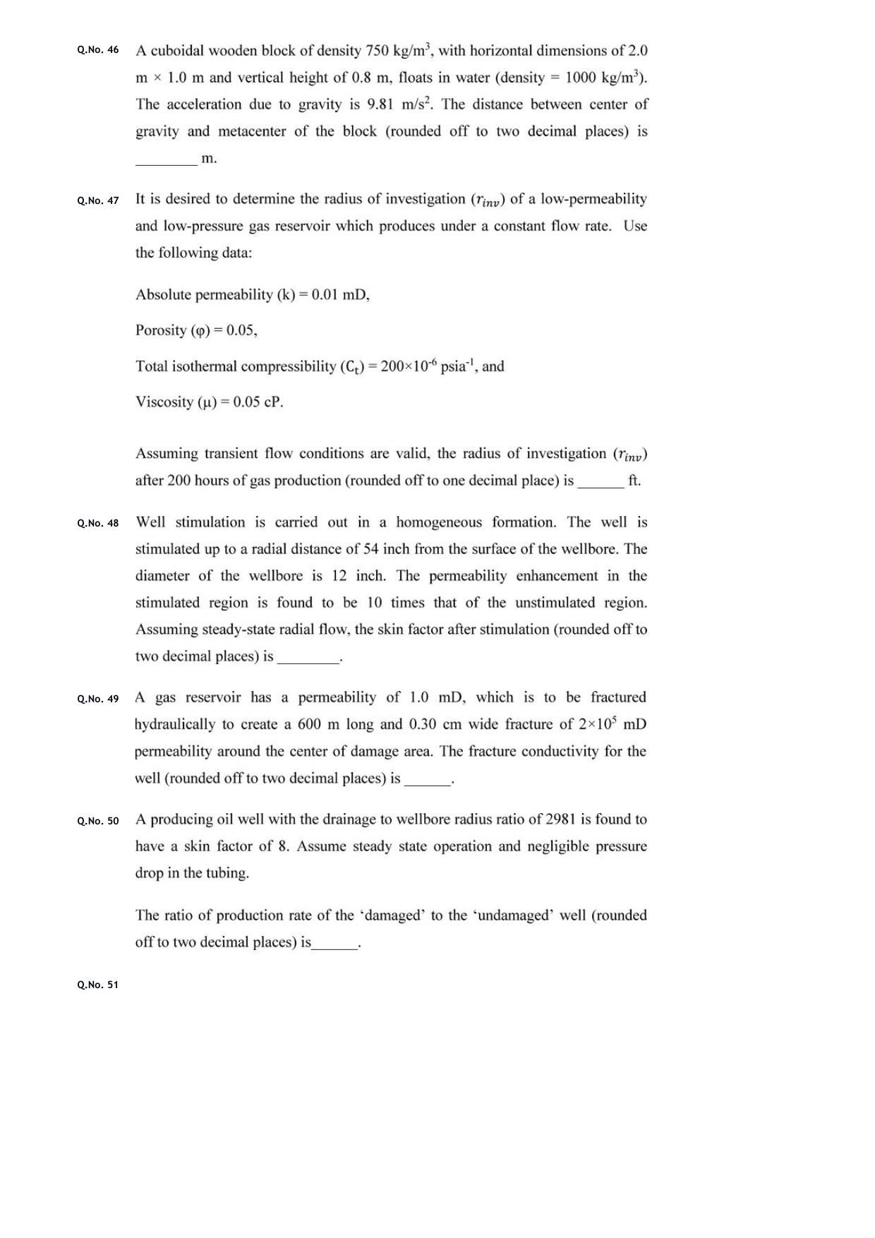 GATE 2020 Petroleum Engineering (PE) Question Paper with Answer Key - Page 16