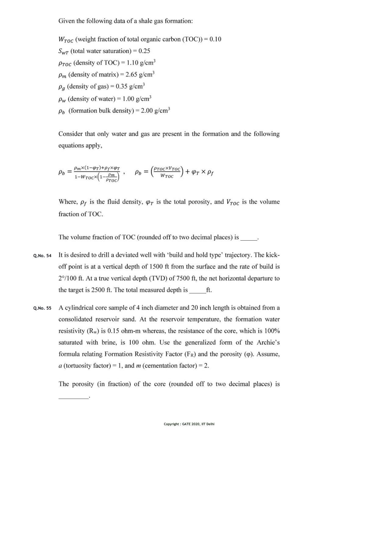GATE 2020 Petroleum Engineering (PE) Question Paper with Answer Key - Page 18