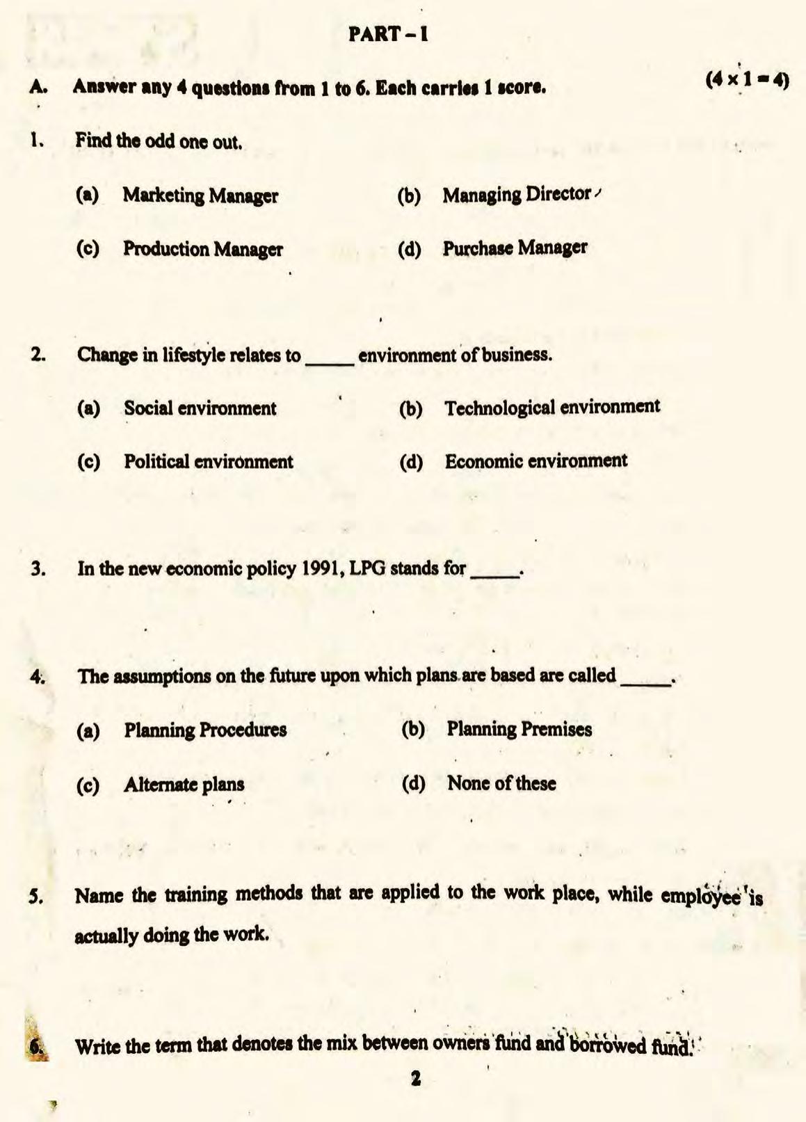 Kerala Plus Two 2022 Business Studies Question Paper - Page 2