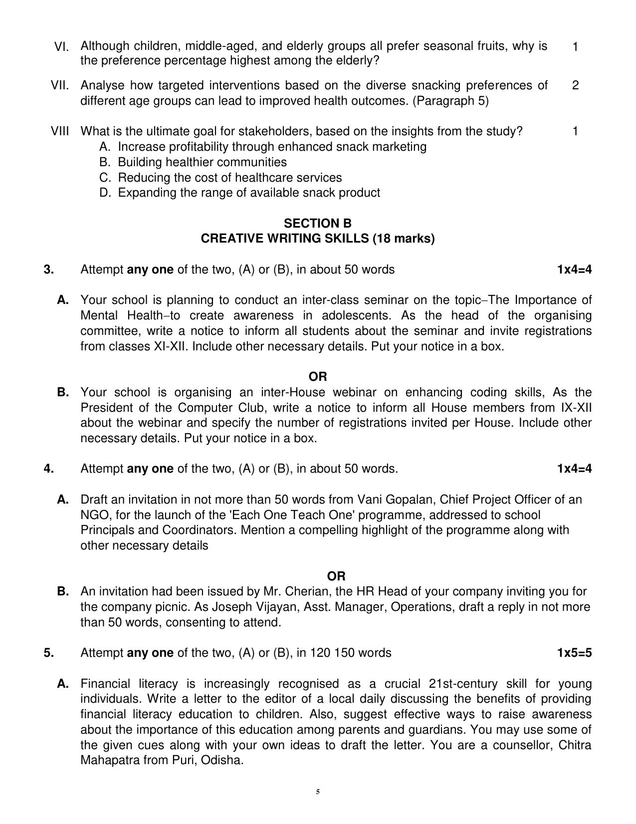 CBSE Class 12 English Core Sample Question Paper 2024-25 - Page 5