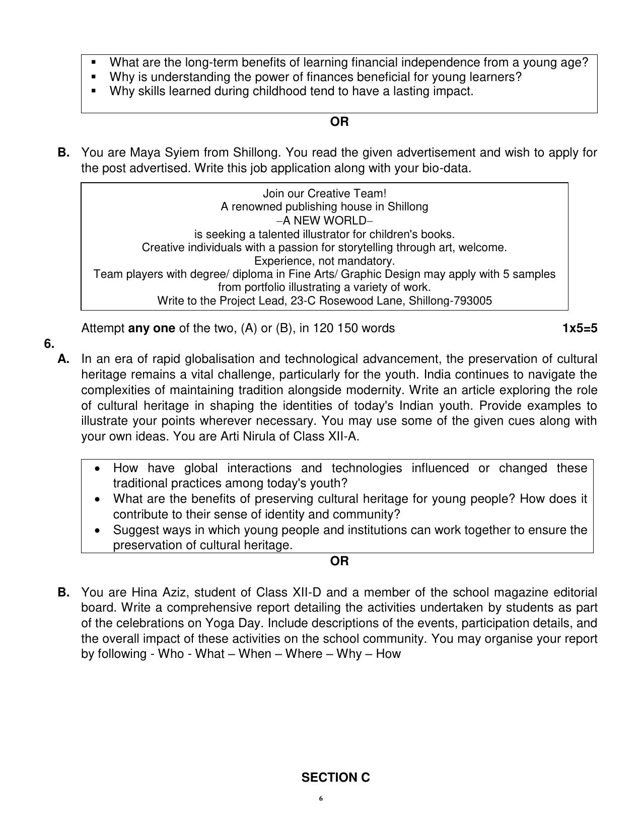 CBSE Class 12 English Core Sample Question Paper 2024-25 - Page 6