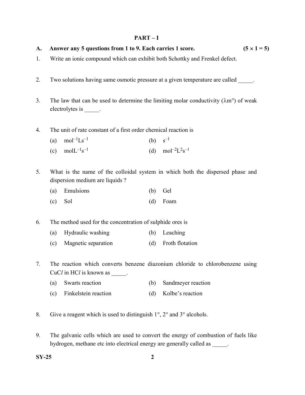 Kerala Plus Two Question Paper 2022 - Chemistry - Page 2