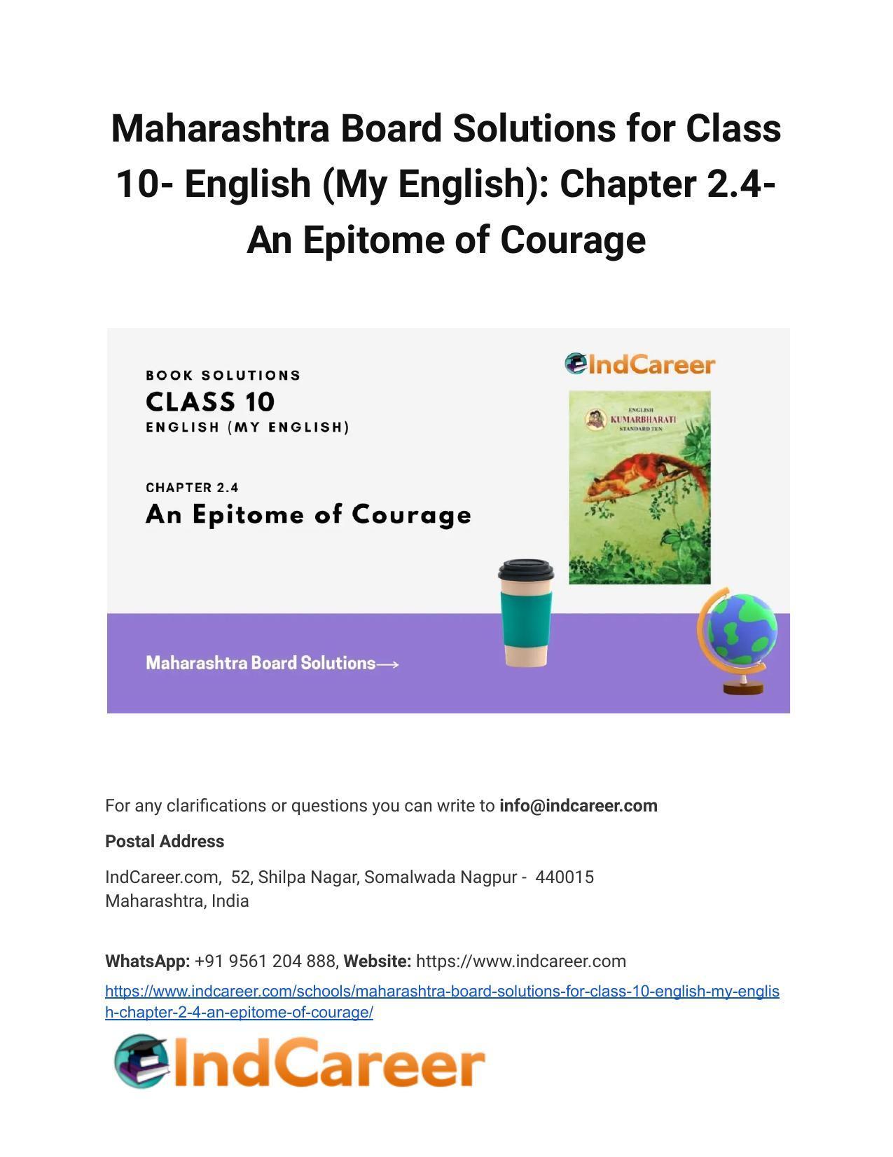 Maharashtra Board Solutions for Class 10- English (My English): Chapter 2.4- An Epitome of Courage - Page 1