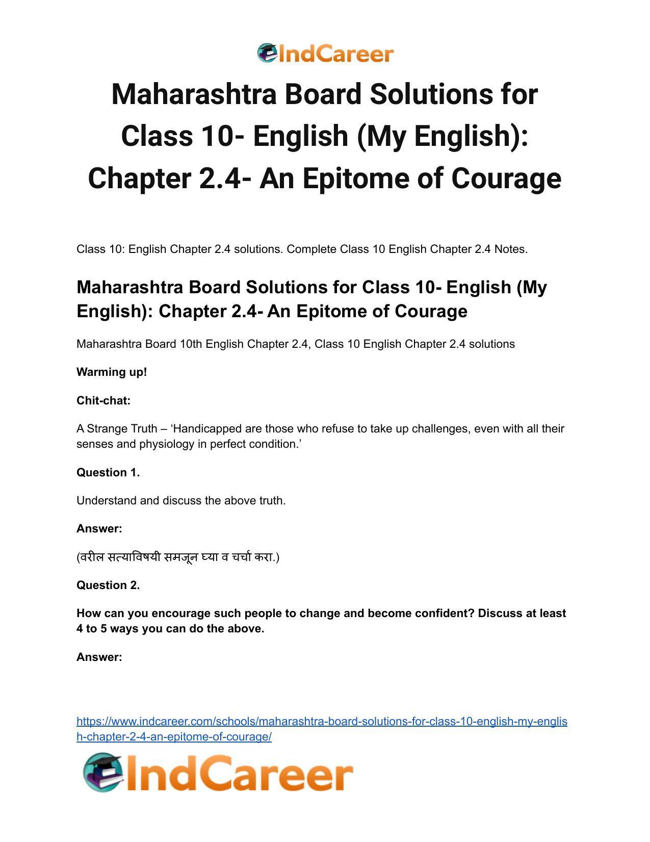 Maharashtra Board Solutions for Class 10- English (My English): Chapter 2.4- An Epitome of Courage - Page 2
