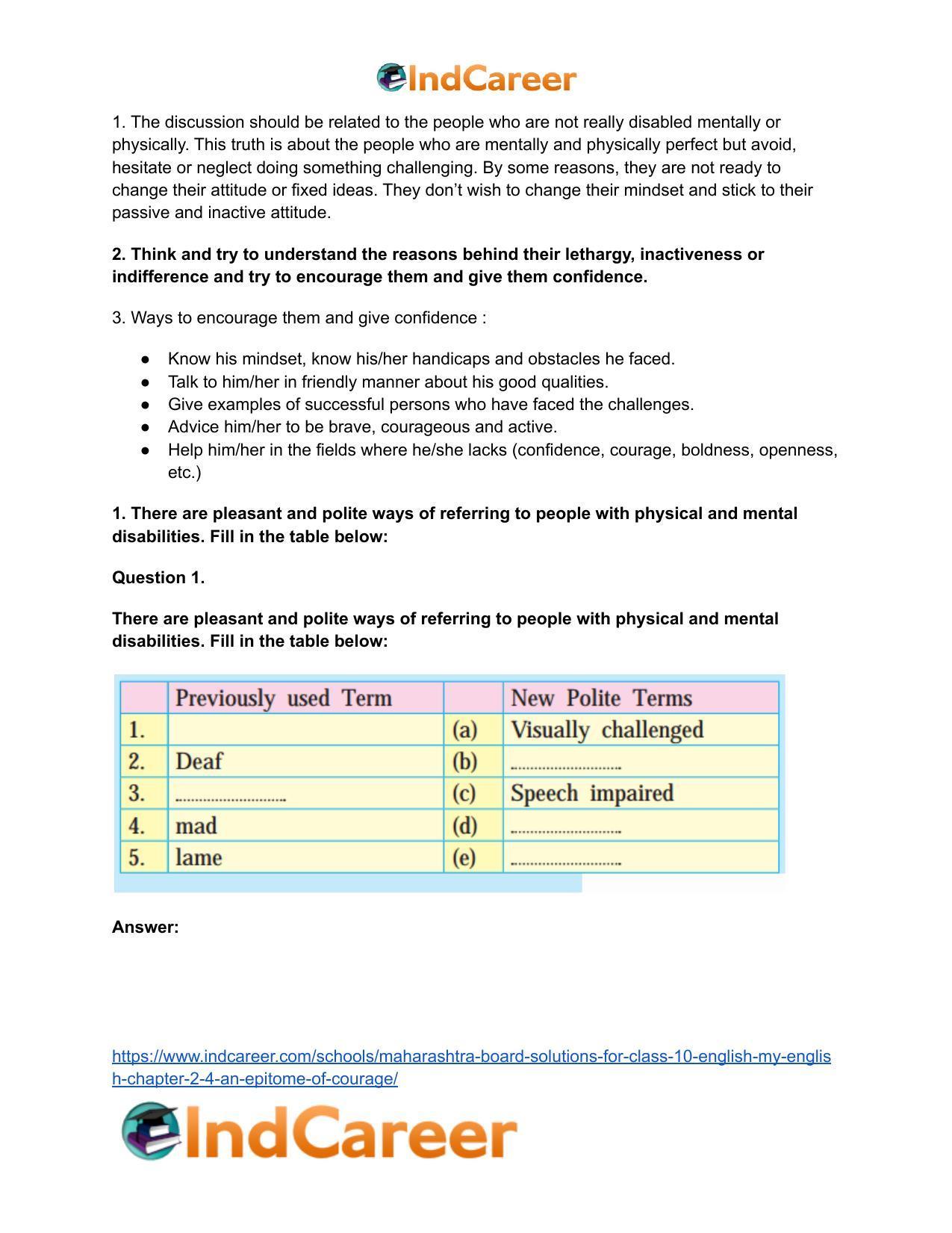 Maharashtra Board Solutions for Class 10- English (My English): Chapter 2.4- An Epitome of Courage - Page 3