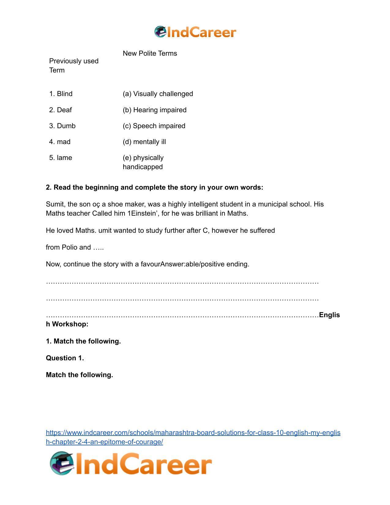 Maharashtra Board Solutions for Class 10- English (My English): Chapter 2.4- An Epitome of Courage - Page 4