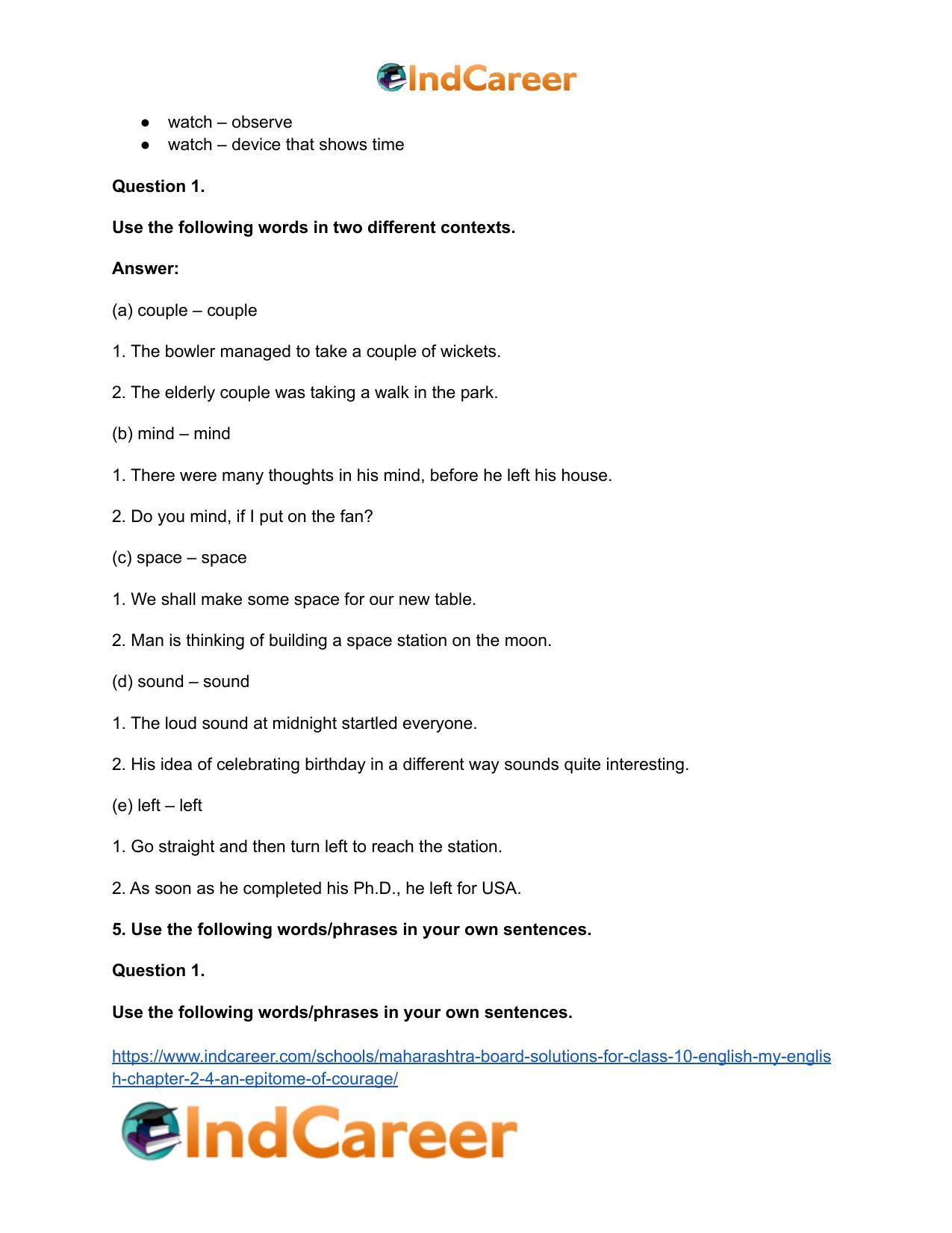 Maharashtra Board Solutions for Class 10- English (My English): Chapter 2.4- An Epitome of Courage - Page 8
