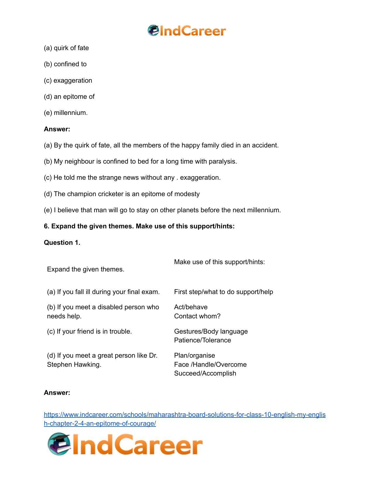Maharashtra Board Solutions for Class 10- English (My English): Chapter 2.4- An Epitome of Courage - Page 9