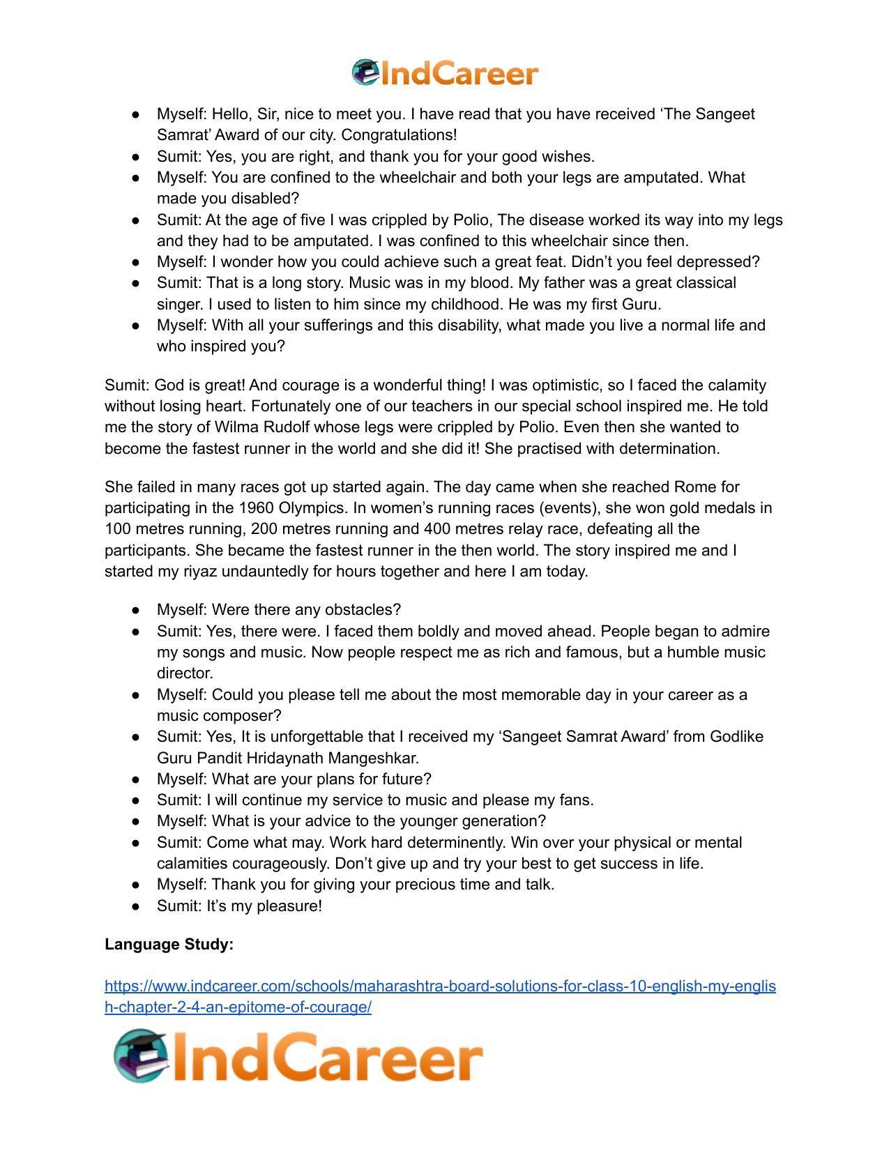 Maharashtra Board Solutions for Class 10- English (My English): Chapter 2.4- An Epitome of Courage - Page 12