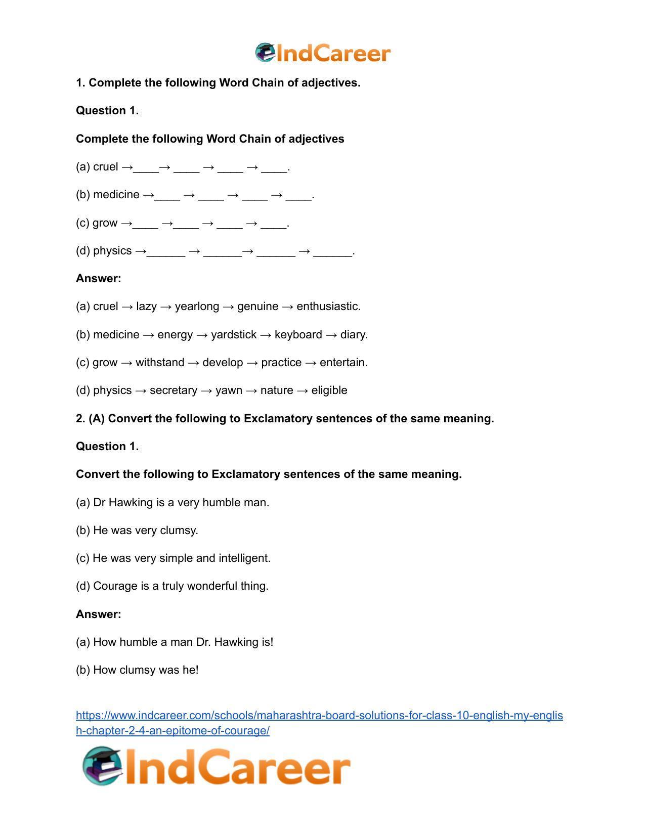 Maharashtra Board Solutions for Class 10- English (My English): Chapter 2.4- An Epitome of Courage - Page 13