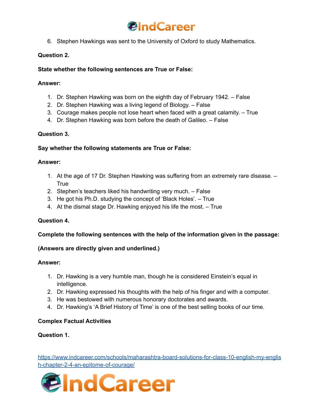 Maharashtra Board Solutions for Class 10- English (My English): Chapter 2.4- An Epitome of Courage - Page 15