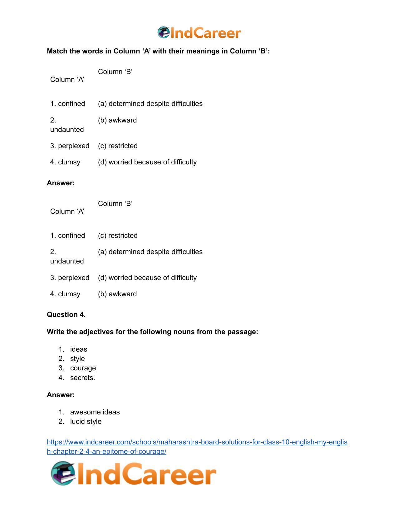 Maharashtra Board Solutions for Class 10- English (My English): Chapter 2.4- An Epitome of Courage - Page 19