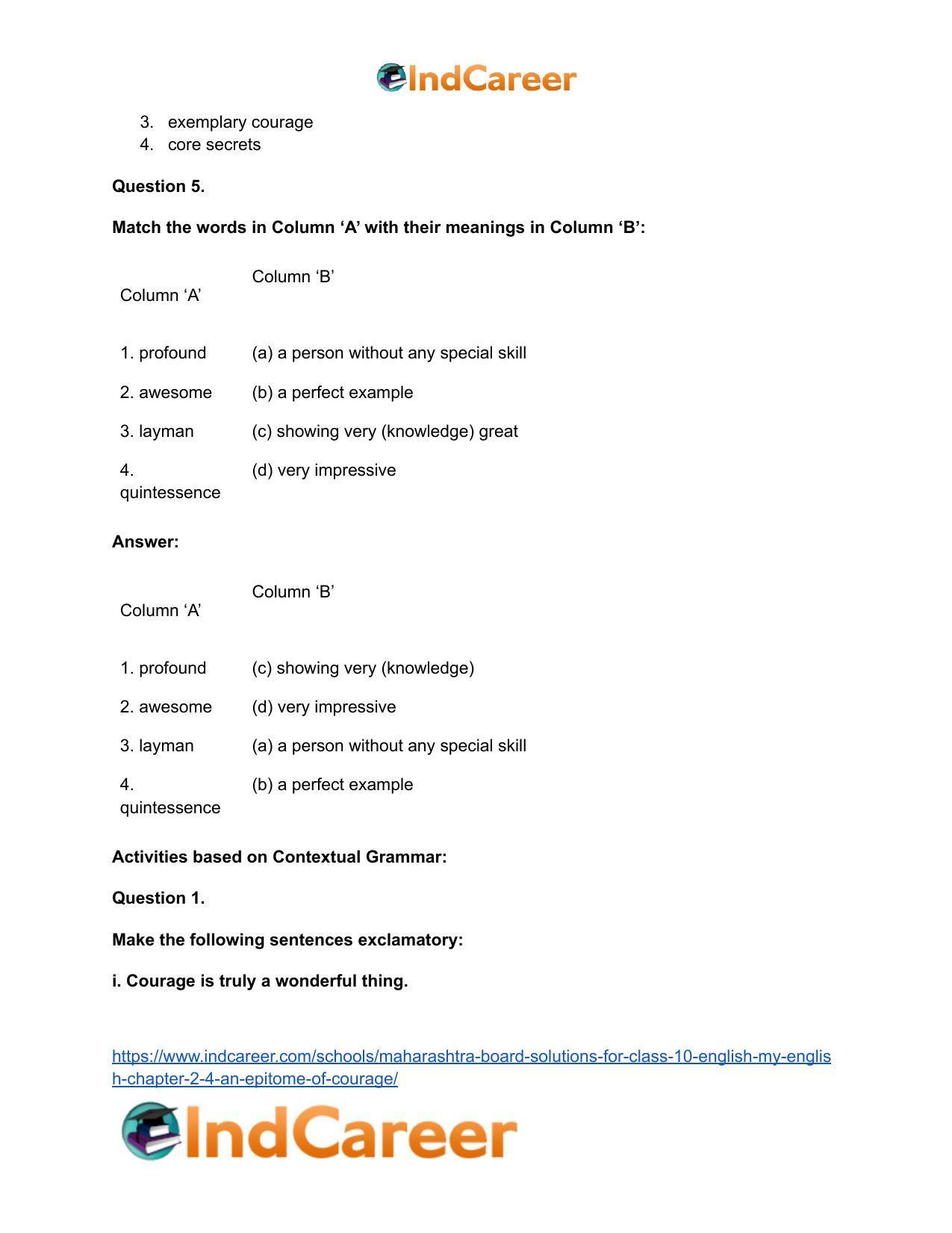 Maharashtra Board Solutions for Class 10- English (My English): Chapter 2.4- An Epitome of Courage - Page 20