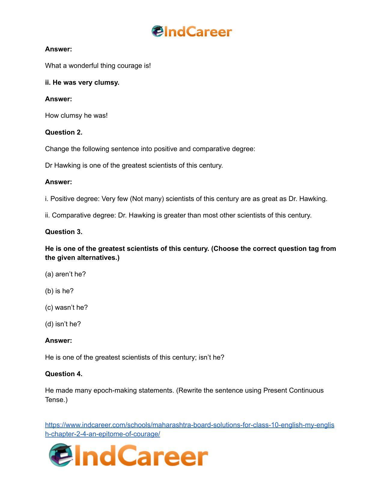 Maharashtra Board Solutions for Class 10- English (My English): Chapter 2.4- An Epitome of Courage - Page 21