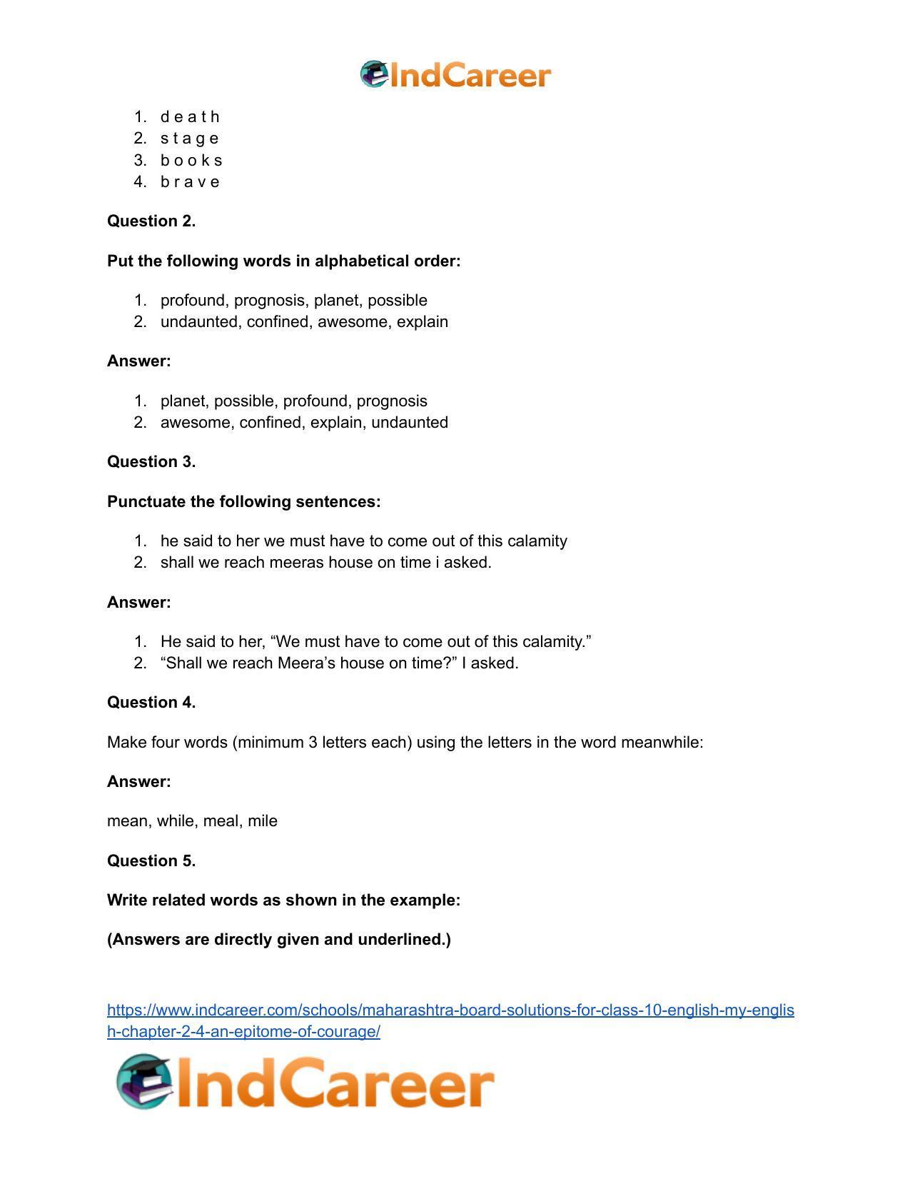 Maharashtra Board Solutions for Class 10- English (My English): Chapter 2.4- An Epitome of Courage - Page 24