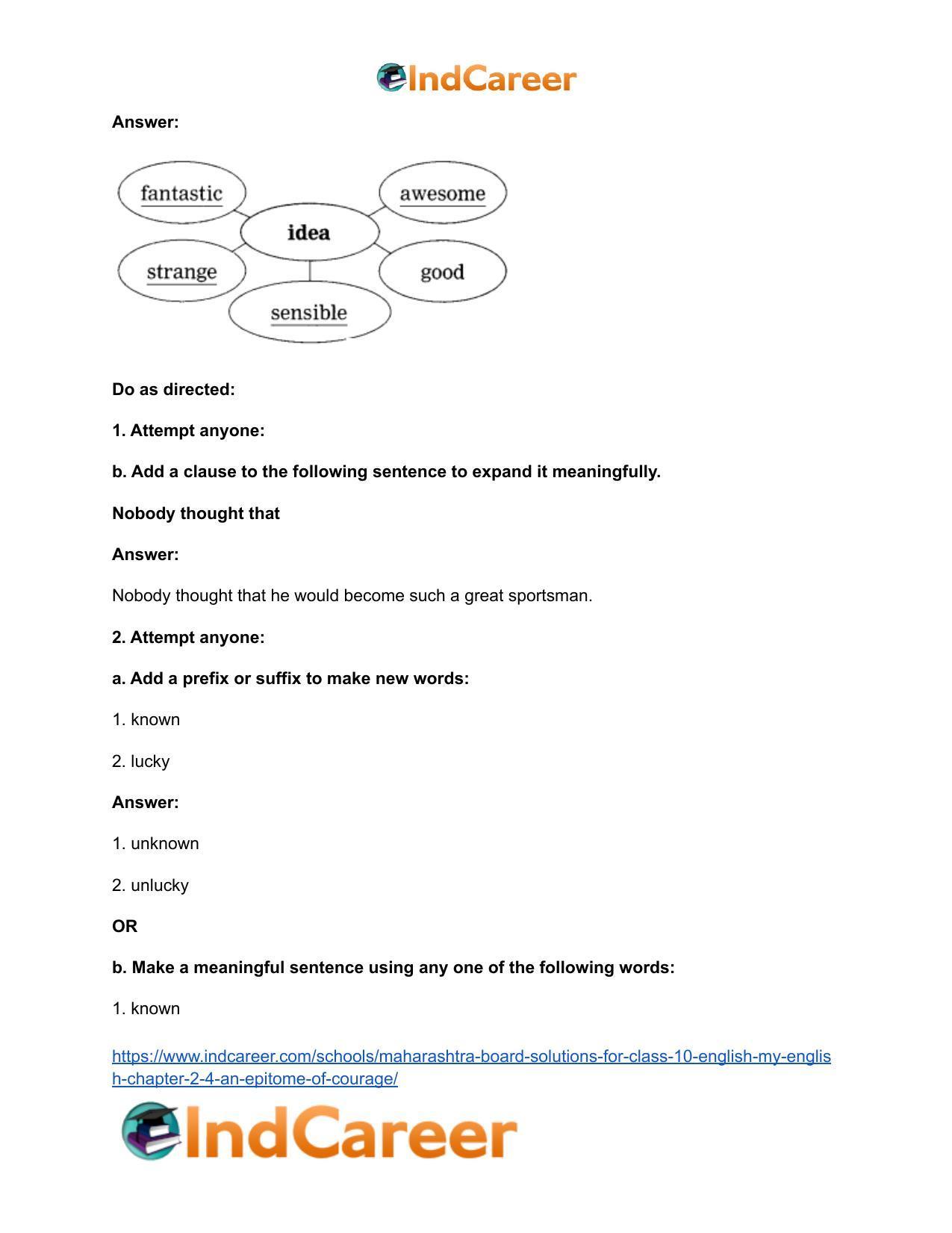 Maharashtra Board Solutions for Class 10- English (My English): Chapter 2.4- An Epitome of Courage - Page 25
