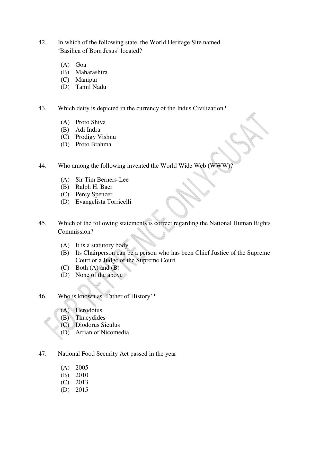 CUSAT CAT 2022 Test for Masters in Bioethics Question Paper - Page 9