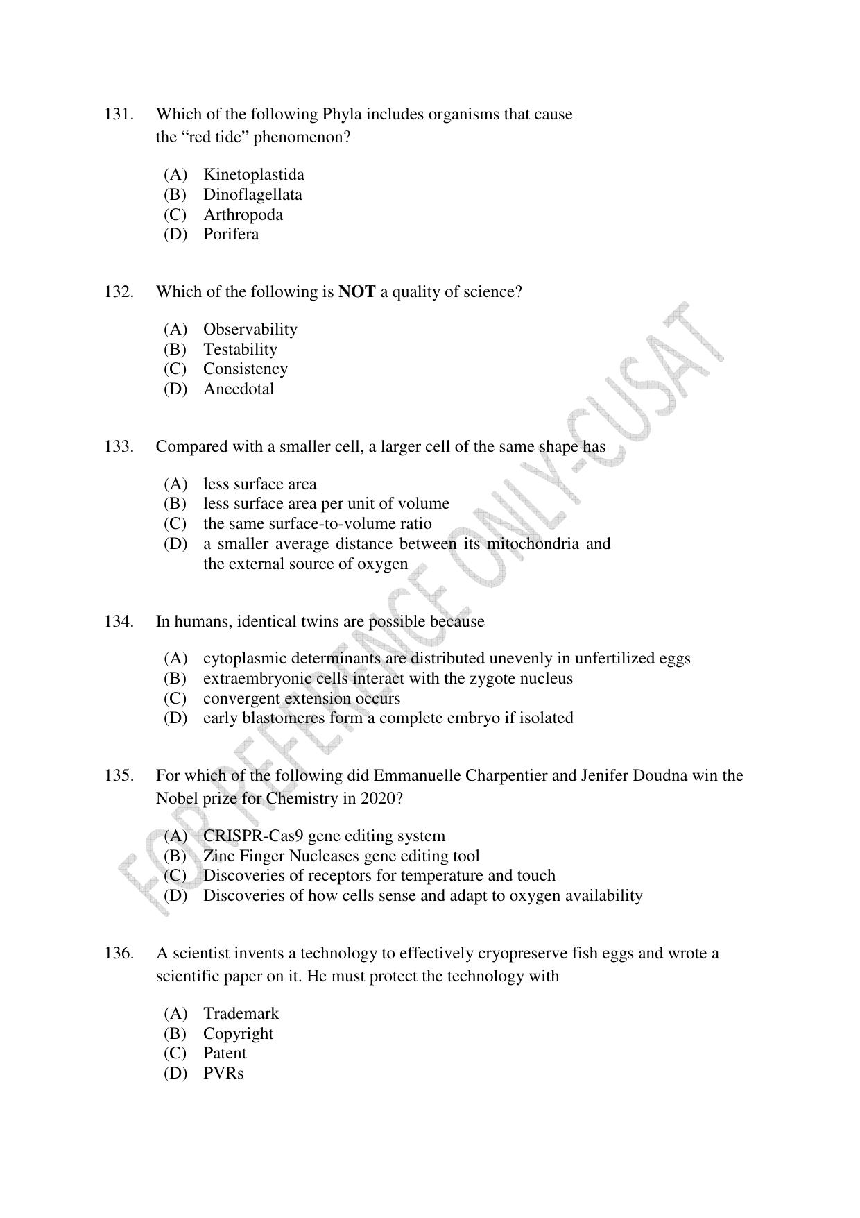 CUSAT CAT 2022 Test for Masters in Bioethics Question Paper - Page 33