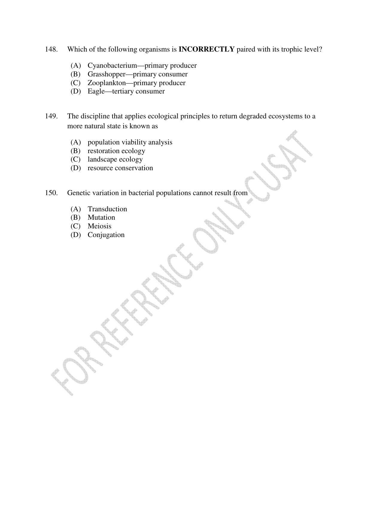 CUSAT CAT 2022 Test for Masters in Bioethics Question Paper - Page 36