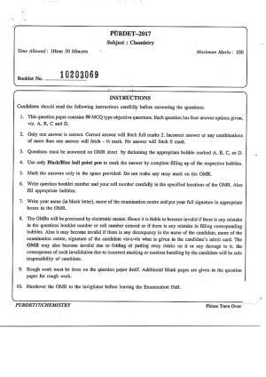 PUBDET 2017 Chemistry Question Papers