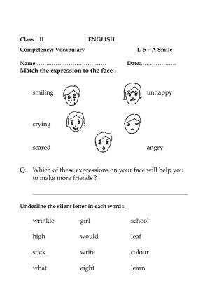 Worksheet for Class 2 English Assignment 23 Smile