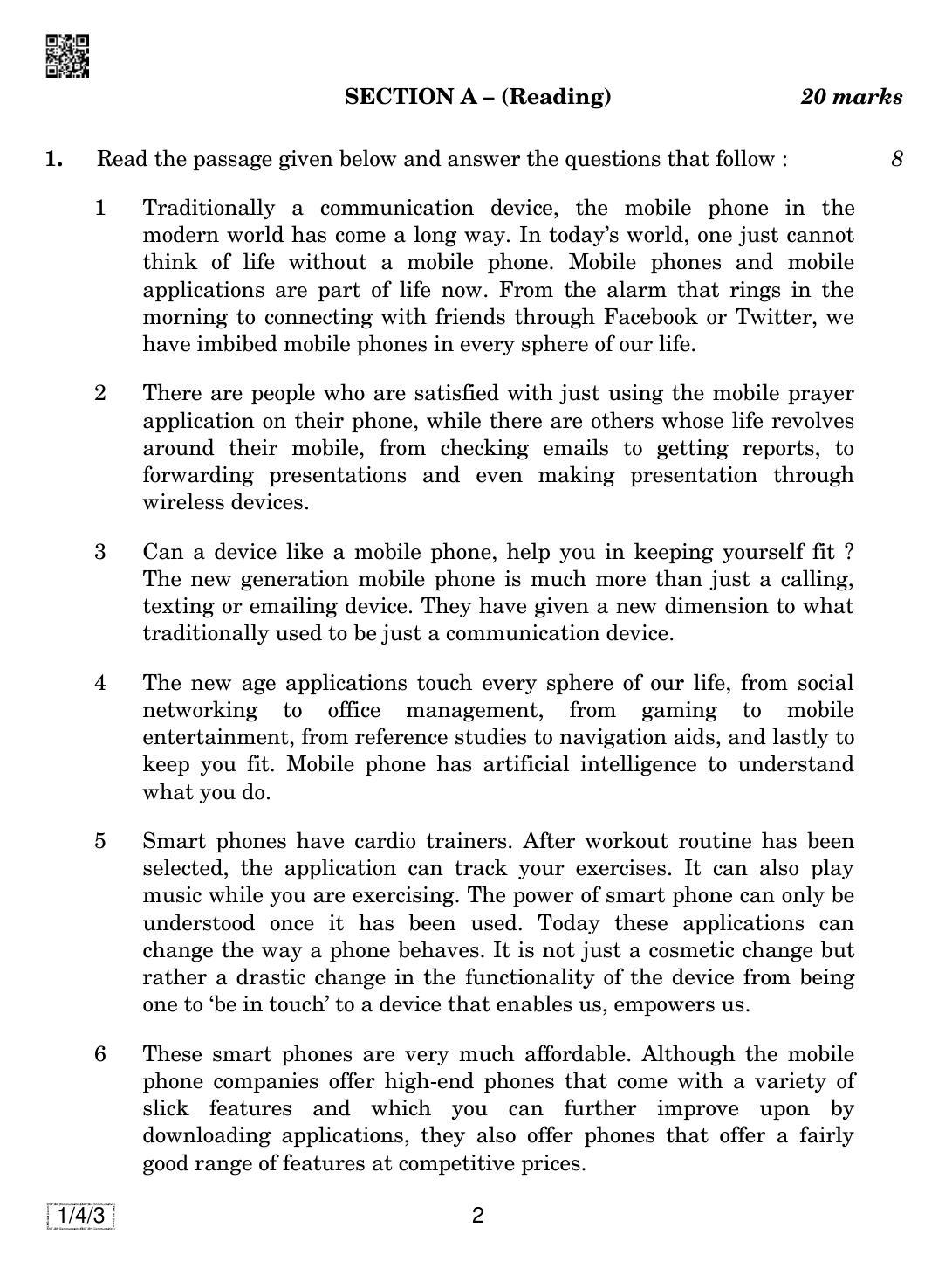 CBSE Class 10 1-4-3 ENGLISH COMMUNICATIVE 2019 Question Paper - Page 2