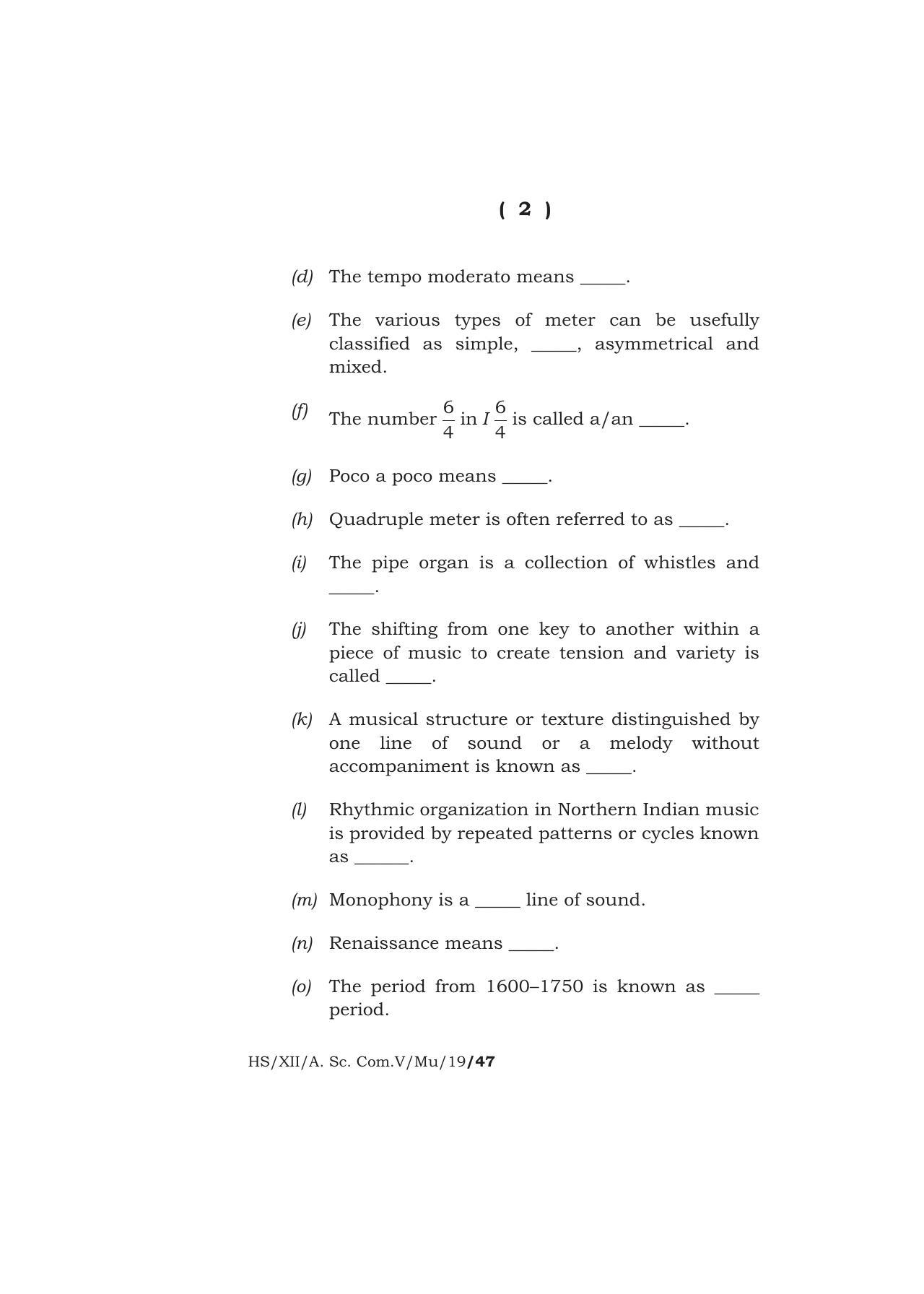 Meghalaya Board (MBOSE) Class 12 MUSIC 2019 Question Paper - Page 2