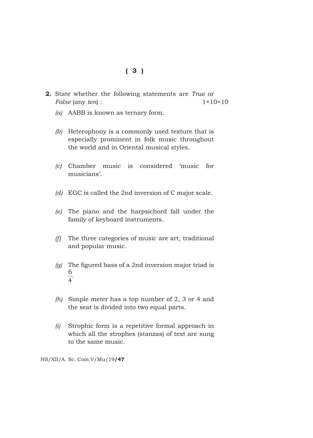 Meghalaya Board (MBOSE) Class 12 MUSIC 2019 Question Paper - Page 3