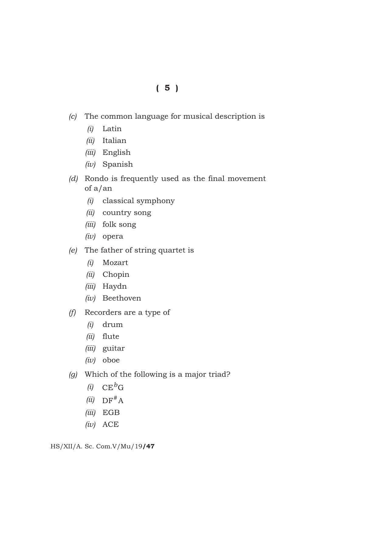 Meghalaya Board (MBOSE) Class 12 MUSIC 2019 Question Paper - Page 5