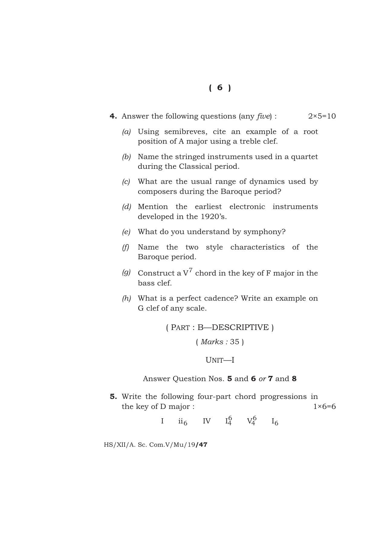 Meghalaya Board (MBOSE) Class 12 MUSIC 2019 Question Paper - Page 6