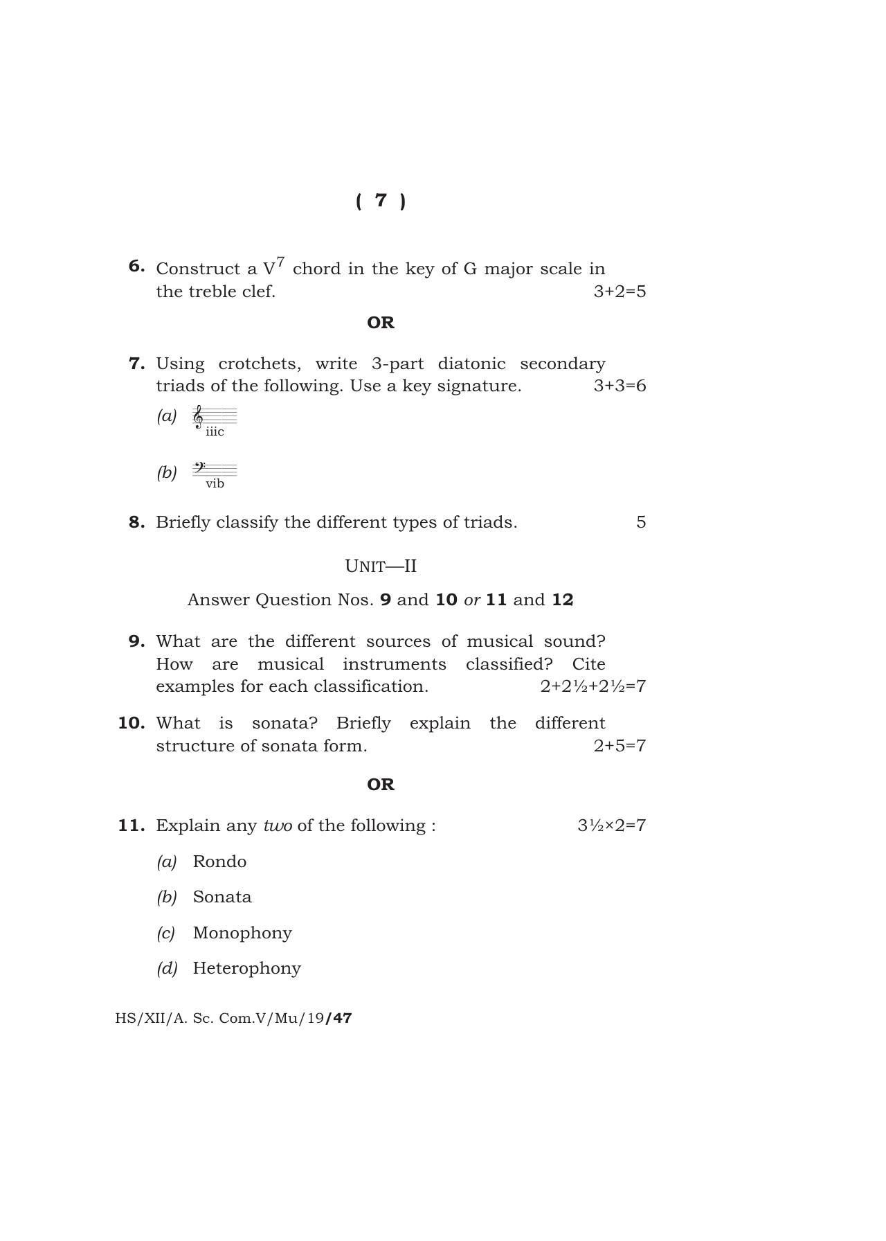 Meghalaya Board (MBOSE) Class 12 MUSIC 2019 Question Paper - Page 7