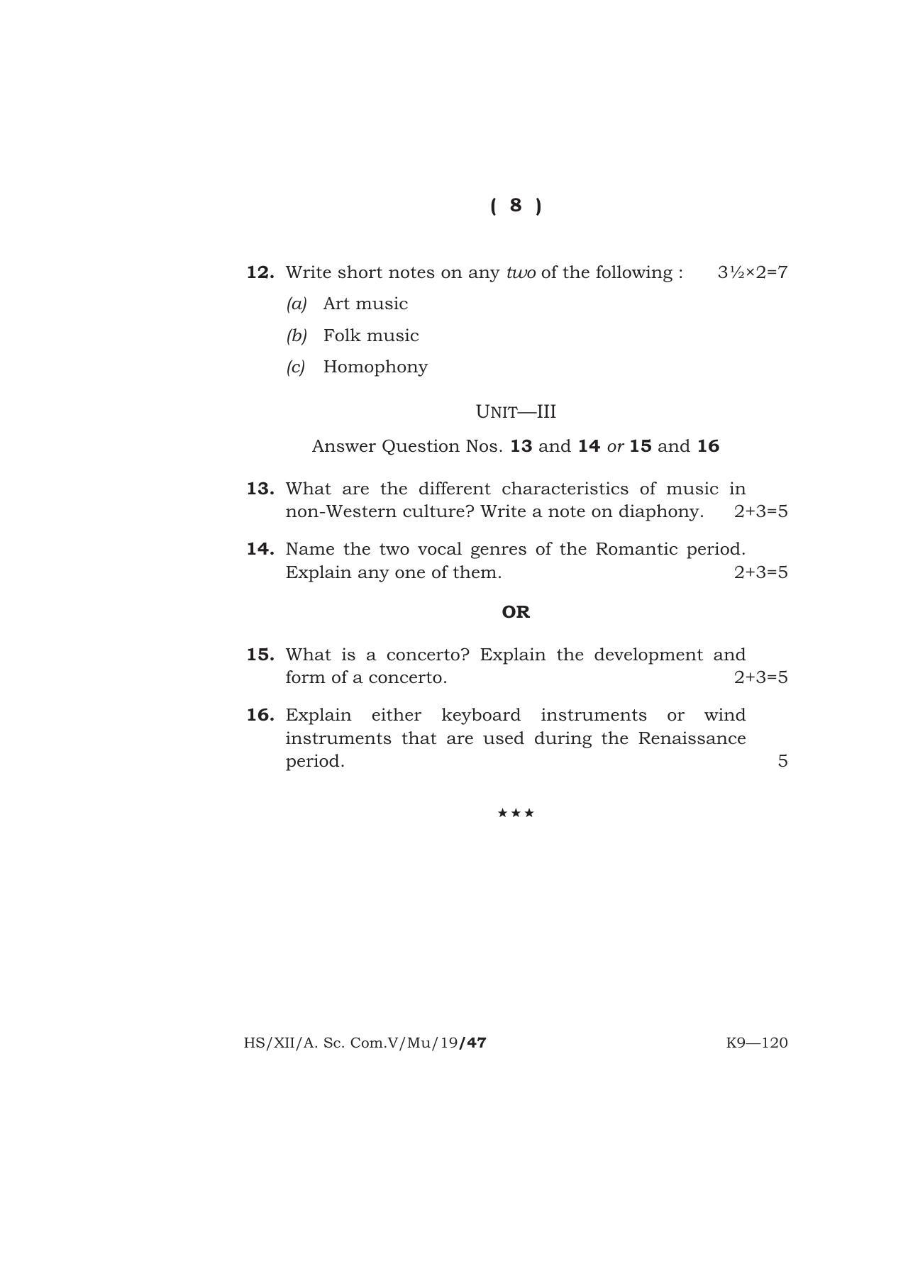 Meghalaya Board (MBOSE) Class 12 MUSIC 2019 Question Paper - Page 8