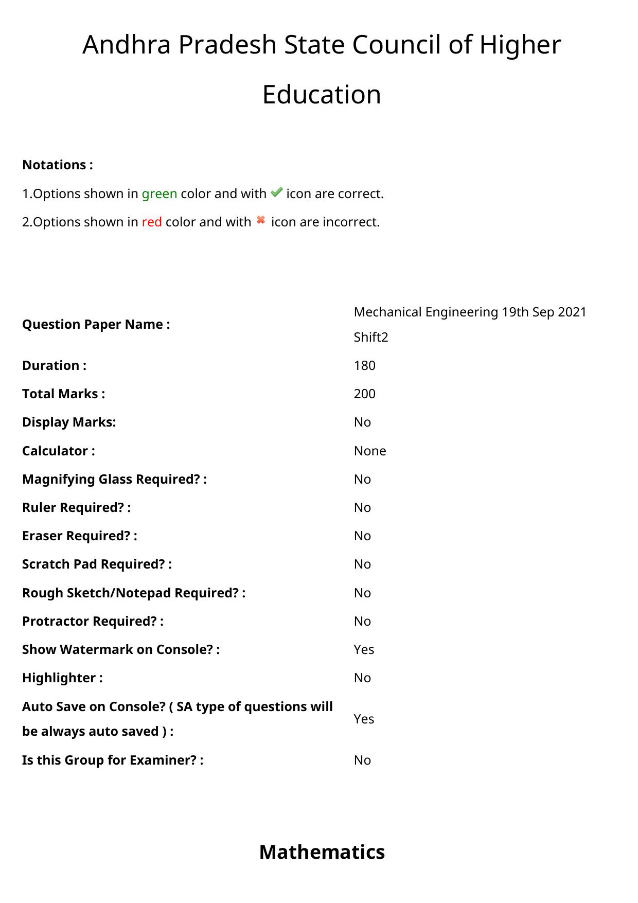 AP ECET 2021 - Mechanical Engineering Question Paper With Preliminary Keys (2) - Page 1