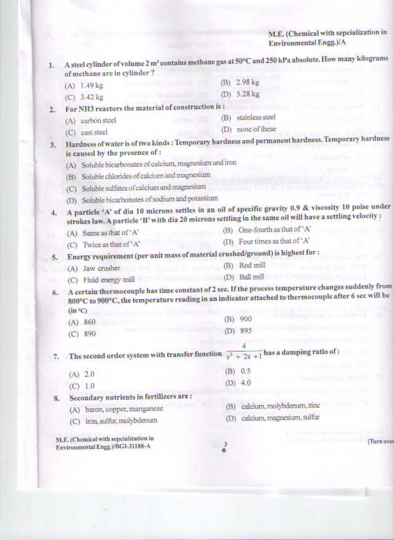 PU CET PG 2015: M.E. (Chemical with specialization in Environmental Engg.) Question Paper - Page 2