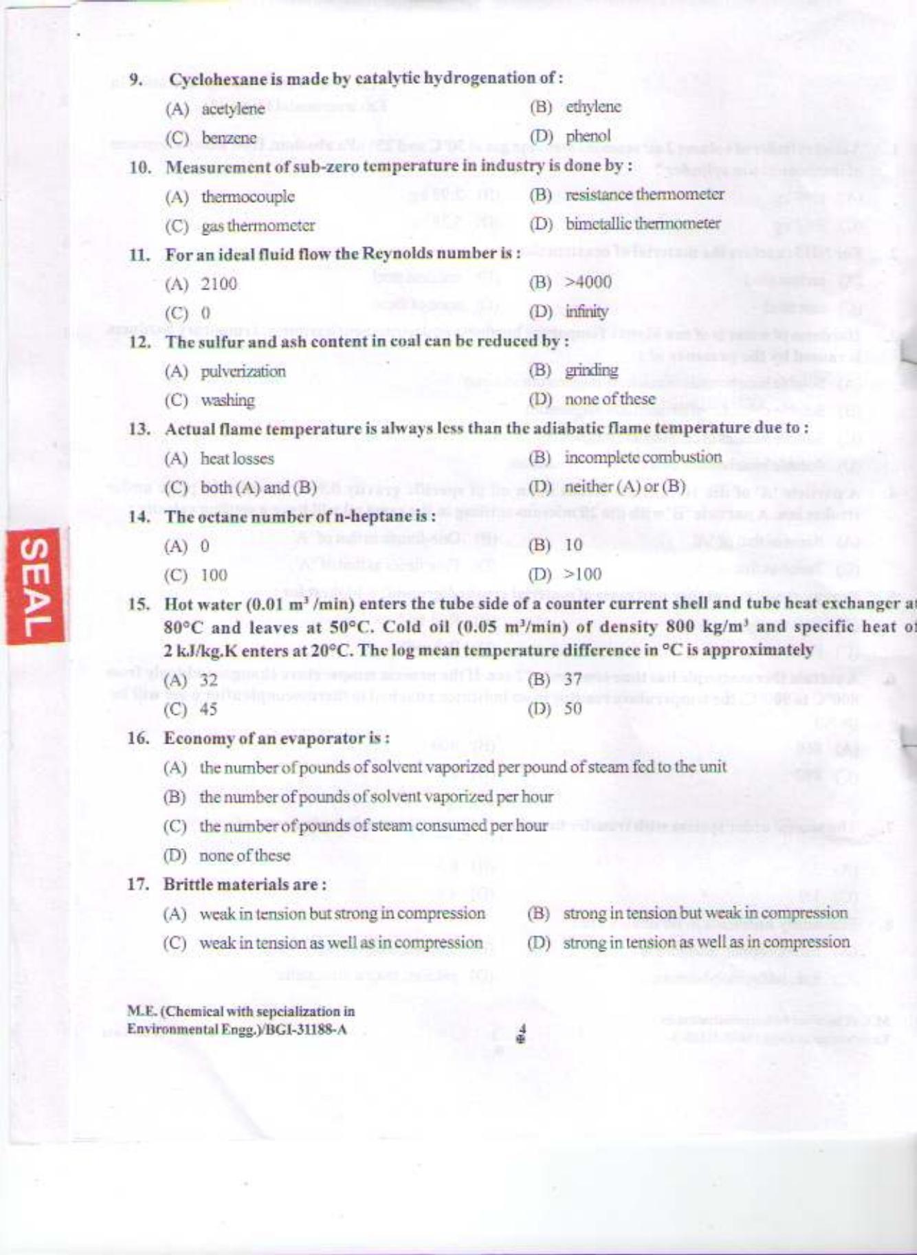 PU CET PG 2015: M.E. (Chemical with specialization in Environmental Engg.) Question Paper - Page 3