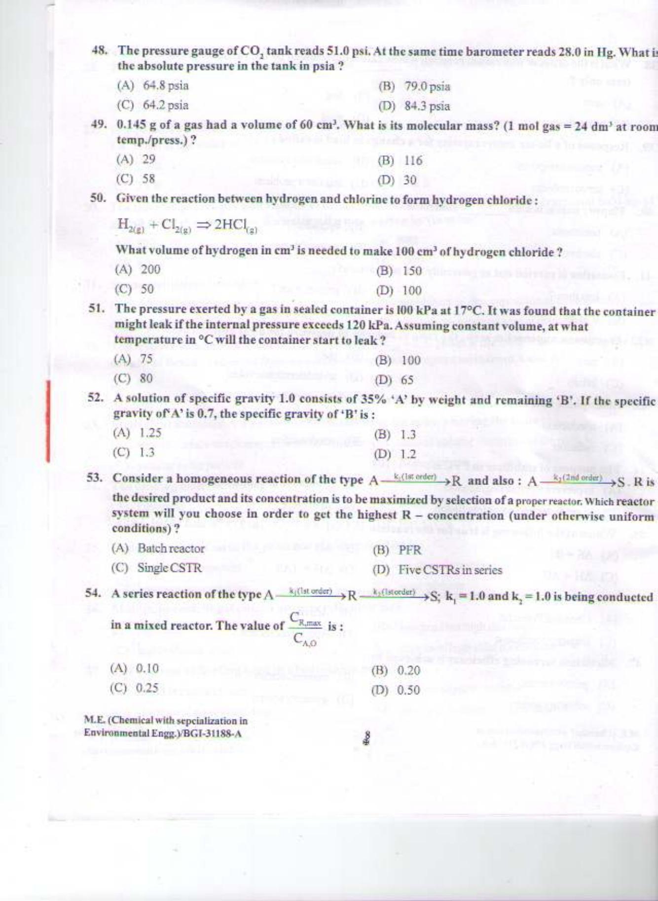 PU CET PG 2015: M.E. (Chemical with specialization in Environmental Engg.) Question Paper - Page 7