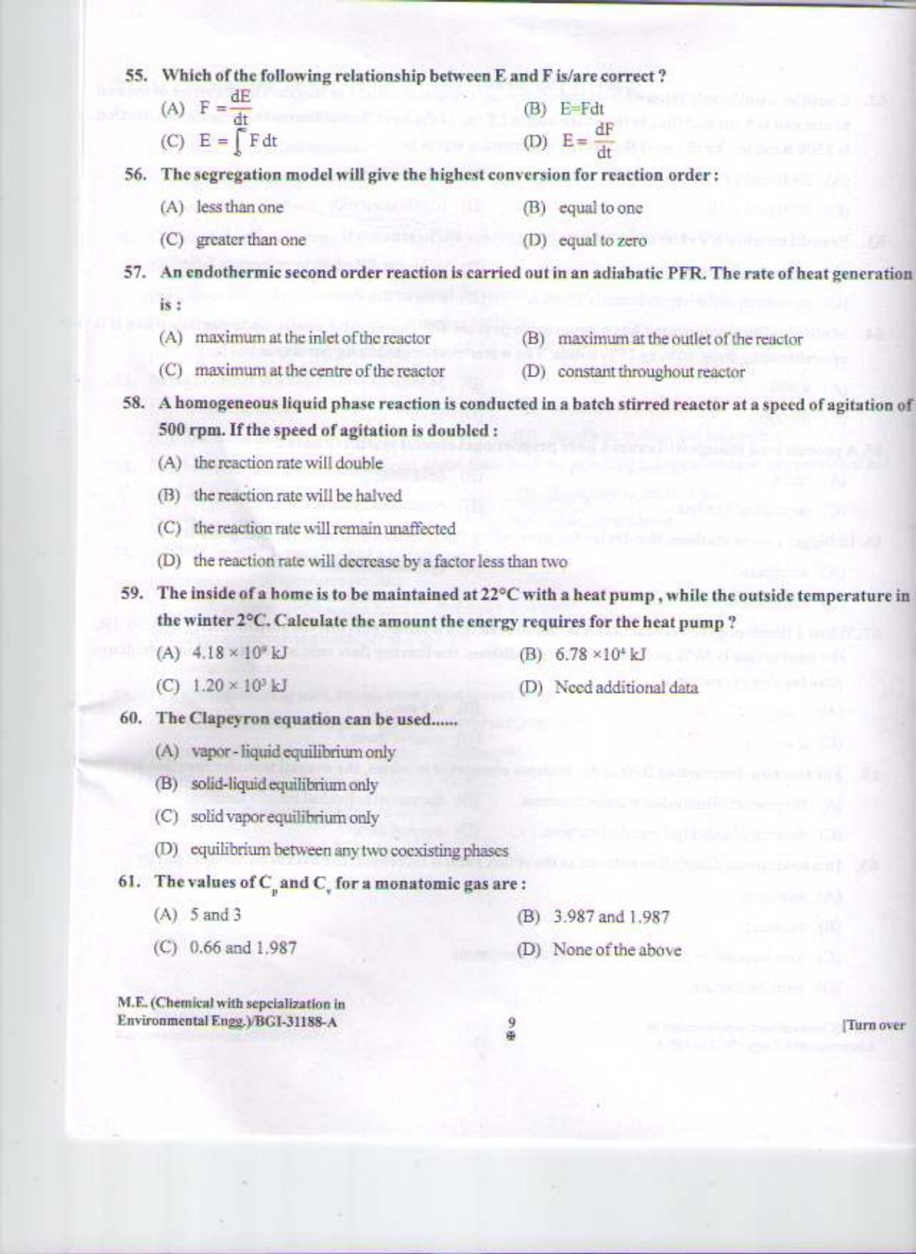 PU CET PG 2015: M.E. (Chemical with specialization in Environmental Engg.) Question Paper - Page 8