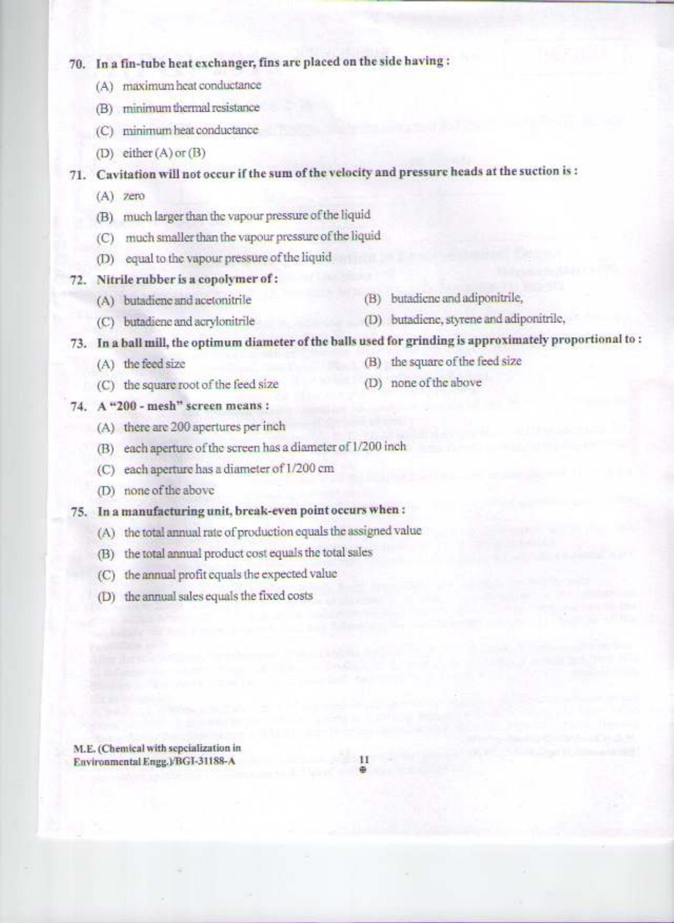 PU CET PG 2015: M.E. (Chemical with specialization in Environmental Engg.) Question Paper - Page 10